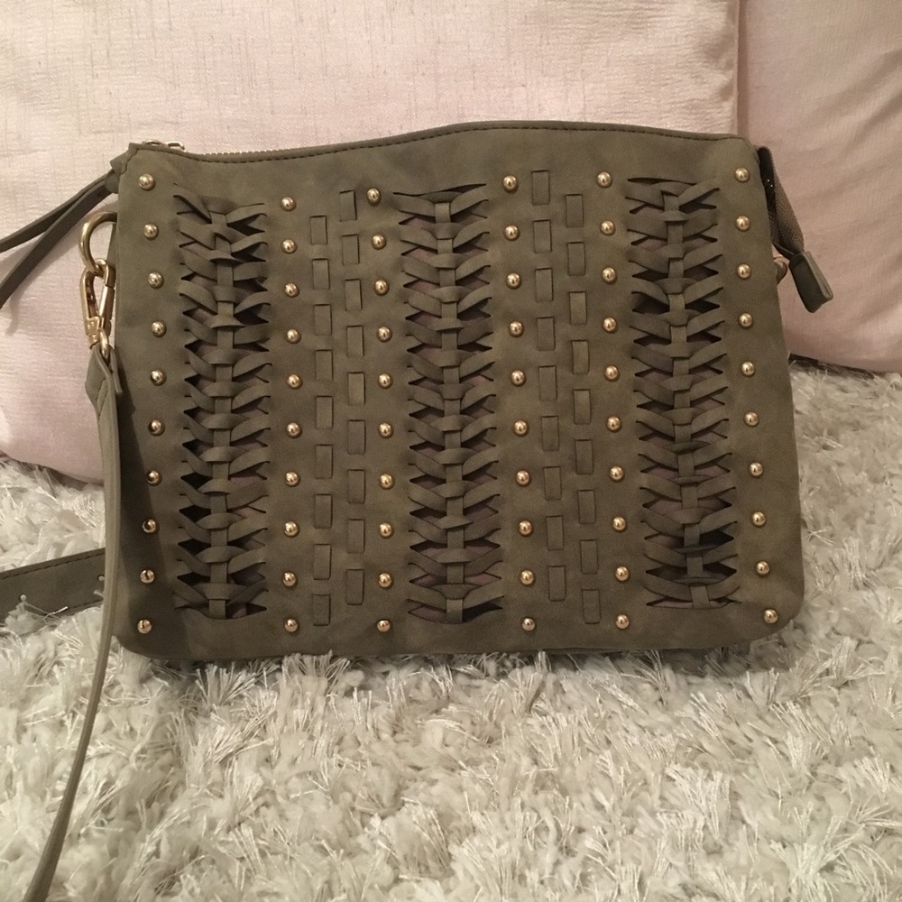 Army Green Shoulder Bag with Gold Accents